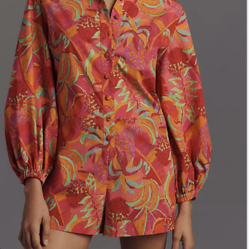 Farm Rio x Anthropologie Long-Sleeve Printed Collared Romper